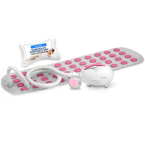 Pyle - SLBBMP200 , Health and Fitness , Freestanding Bathtub , Bubble Bath Mat Body Spa Massage with Heating Function | Bath Pillow | Water-proof Bath Light and Power / Bubble intensity 2-in-1 Remote Control (Pink)