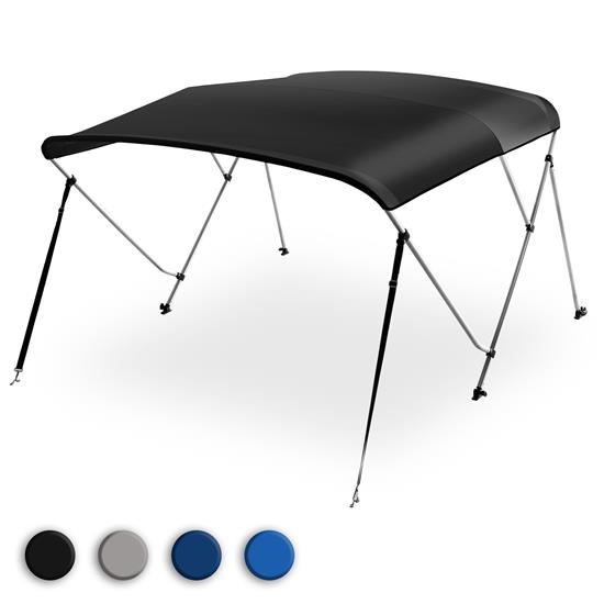 Pyle - SLBT3BK541 , Marine and Waterproof , Protective Storage Covers , On the Road , Protective Storage Covers , 3 Bow Bimini Top - 2 Straps and 2 Rear Support Poles with Marine-Grade 600D Polyester Canvas (Black)