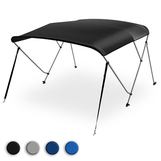 Pyle - SLBT3BK791 , Marine and Waterproof , Protective Storage Covers , On the Road , Protective Storage Covers , 3 Bow Bimini Top - 2 Straps and 2 Rear Support Poles with Marine-Grade 600D Polyester Canvas (Black)