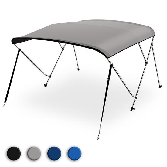Pyle - SLBT3GR613 , Marine and Waterproof , Protective Storage Covers , On the Road , Protective Storage Covers , 3 Bow Bimini Top - 2 Straps and 2 Rear Support Poles with Marine-Grade 600D Polyester Canvas (Gray)
