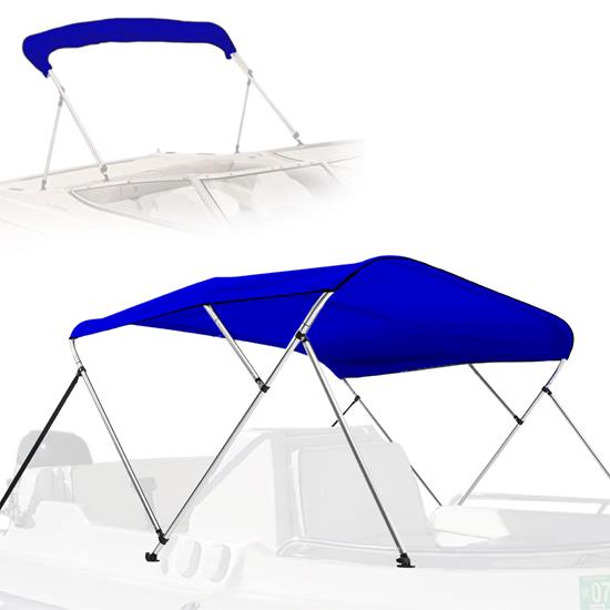 Pyle - SLBT490B , Marine and Waterproof , Protective Storage Covers , On the Road , Protective Storage Covers , 4 Bow Bimini Top Boat Cover - Front Hold-Down Straps and Rear Support Arms, Includes Mounting Hardware with 1 Inch Aluminum Frame (Blue)