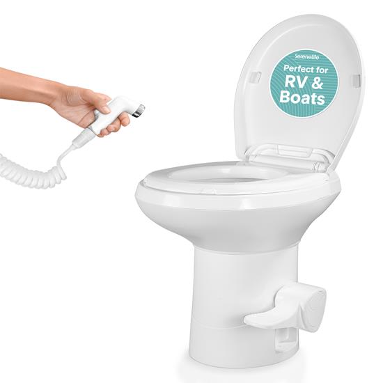 Pyle - SLCATL490 , Home and Office , Pressure Washers - Outdoor Cleaning , RV Plastic Bowl Gravity Flush Toilet with Hose Connector, Hand Sprayer, and Installation Kits