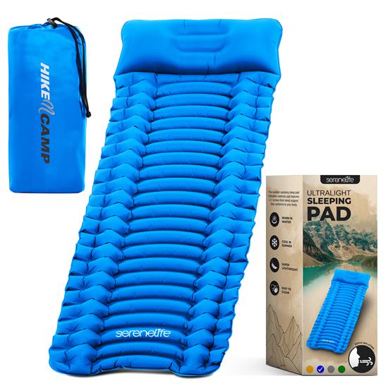 Pyle - SLCPB.6 , Home and Office , Therapeutic , Ultralight Sleeping Pad + Carrying Bag - Lightweight & Compact Sleeping Mat for Backpacking, Hiking Air Mattress (Blue)