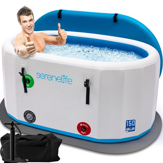 Pyle - SLCPTBOV50 , Health and Fitness , Freestanding Bathtub , Inflatable Insulated Cold Plunge Tub - Ice Bath Tub with Lid, Cold Plunge Therapy Recovery Pod for Athletes, Oversized and Spacious Design, For One Person Only (Black)