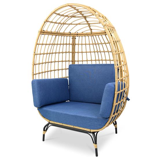 Pyle - SLEGFB16.6 , Sports and Outdoors , Wicker Rattan Sofa Chair - Indoor/Outdoor Egg Chair for Patio Backyard and Living Room with 4 Cushions and Steel Frame (Blue)