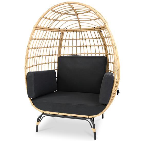 Pyle - SLEGFB64.6 , Sports and Outdoors , Wicker Rattan Sofa Chair - Indoor/Outdoor Egg Chair for Patio Backyard and Living Room with 4 Cushions and Steel Frame (Black)