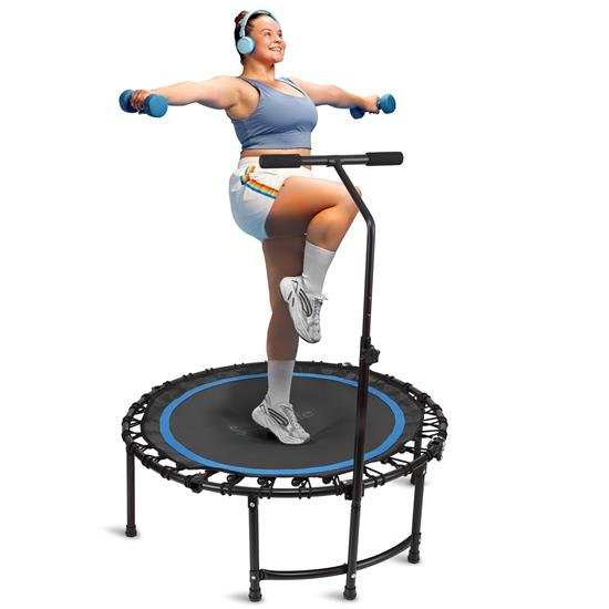 Pyle - SLELT418 , Health and Fitness , Fitness Equipment - Home Gym , Pro Aerobics Fitness Trampoline - Portable Gym Sports Trampoline with Adjustable Handrail