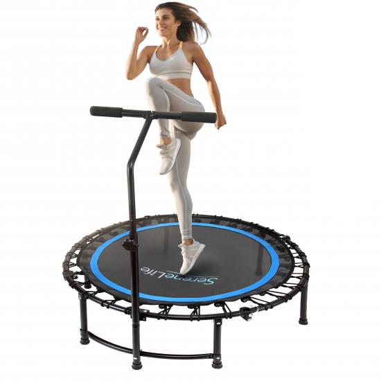 Pyle - SLELT418 , Health and Fitness , Fitness Equipment - Home Gym , Pro Aerobics Fitness Trampoline - Portable Gym Sports Trampoline with Adjustable Handrail