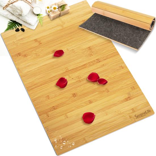 Pyle - SLFBMT20 , Home and Office , Therapeutic , Bamboo Floor Rug Bath Mat - Waterproof Bathroom Shower Mat Carpet