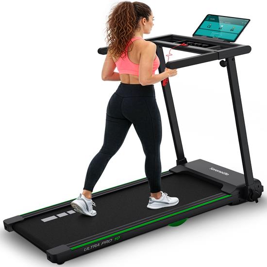 Pyle - SLFOLD10.6 , Home and Office , Fitness Equipment - Home Gym , Health and Fitness , Fitness Equipment - Home Gym , Folding Treadmill Electric Motorized Running Machine - 2.5 HP Power, 3 White LED Display & Mobile Phone/Tablet for Indoor Exercise