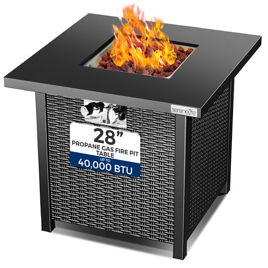 Pyle - SLFPS3.5 , Misc , Propane Gas Fire Pit Table - 28 inches 40,000 BTU Square Gas Firepits with Cover for Outside