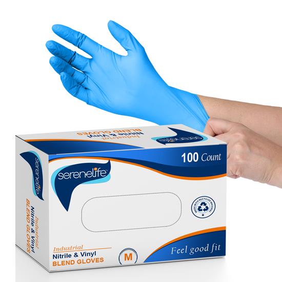 Pyle - SLGLVNIT100MD.5 , Health and Fitness , 100 Pcs. Soft Industrial Gloves - Nitrile and Vinyl Gloves Powder Free Disposable Gloves (Medium Size)