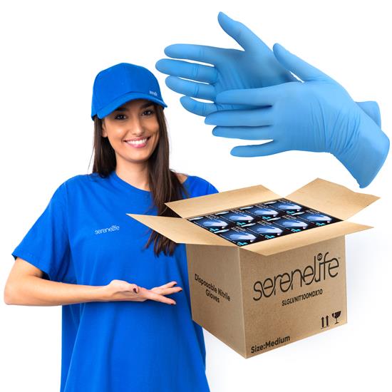 Pyle - SLGLVNIT100MDX10 , Health and Fitness , 1000 Pcs. Soft Industrial Gloves - Nitrile and Vinyl Gloves Powder Free Disposable Gloves (Medium Size)