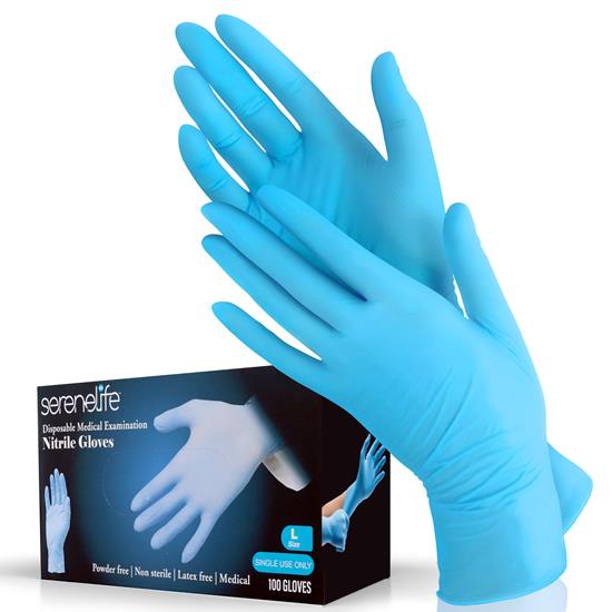 Pyle - SLGMD100LX1MC , Health and Fitness , 100 Pcs. Soft Industrial Gloves - Disposable Nitrile Gloves, Latex Free (Large Size)