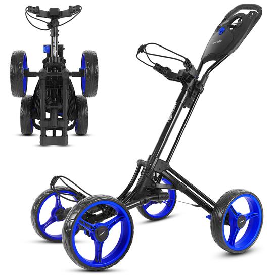 Pyle - SLGZ36.6 , Sports and Outdoors , Foldable 4-Wheel Golf Push Cart - New Deluxe AI Frame Trolley, Upper & Lower Brackets with Elastic Strap, Without Umbrella Holder