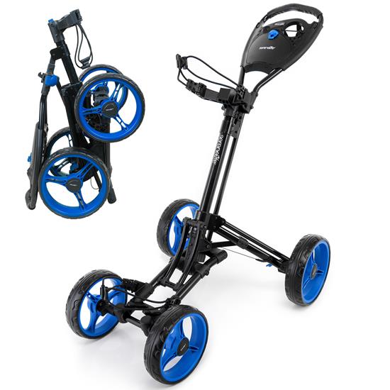 Pyle - SLGZ36.6 , Sports and Outdoors , Foldable 4-Wheel Golf Push Cart - New Deluxe AI Frame Trolley, Upper & Lower Brackets with Elastic Strap, Without Umbrella Holder
