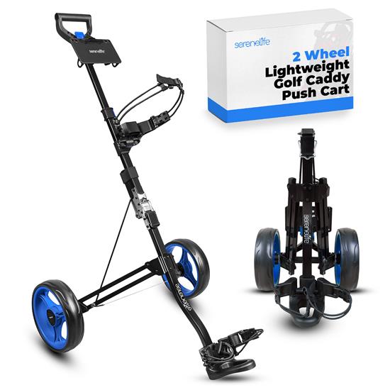 Pyle - SLGZX3 , Sports and Outdoors , Foldable 2-Wheel Golf Push Cart - Aluminum Pull Cart, Upper & Lower Brackets with Elastic Strap, Without Umbrella Holder
