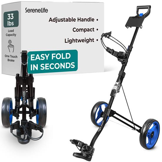 Pyle - SLGZX3 , Sports and Outdoors , Foldable 2-Wheel Golf Push Cart - Aluminum Pull Cart, Upper & Lower Brackets with Elastic Strap, Without Umbrella Holder
