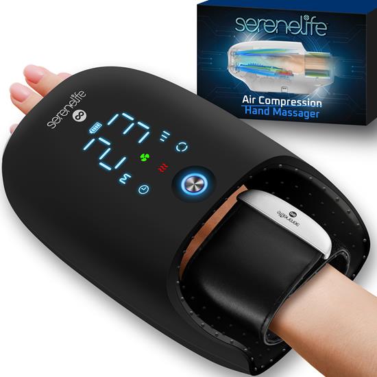 Pyle - SLHNDMSG007BK , Health and Fitness , Therapeutic , Electric Hand Massager with Compression, Heat and Kneading Massage - 6 Modes, 6 Levels & 3 Timers Pressure Point Therapy Massage for Arthritis, Pain Relief, Carpal Tunnel, and Finger Numbness (Black)