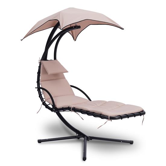 Pyle - SLHNGCH44.5 , Sports and Outdoors , Outdoor Hanging Curved Steel Chaise Lounge Swing Chair w/ Built-in Pillow and Removable Canopy