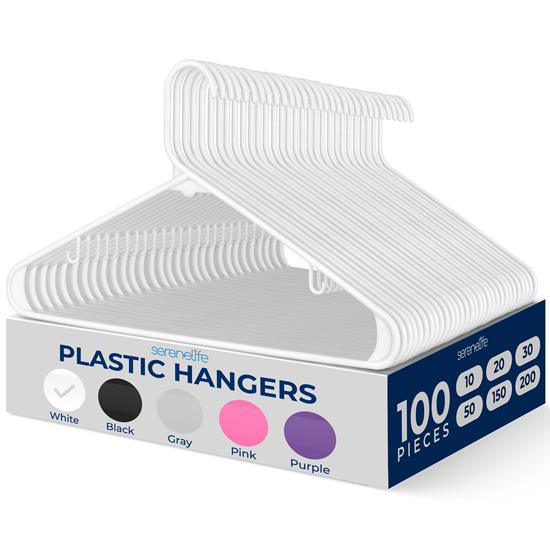 Pyle - SLHPL100 , Home and Office , Storage - Organization , 100 Pcs. of Standard Plastic Hangers for Clothes - Durable Tubular Hanger Slim Design Idea for Daily Use Space Saving Heavy Duty Coat Pants Shirt Hanger Set (White)