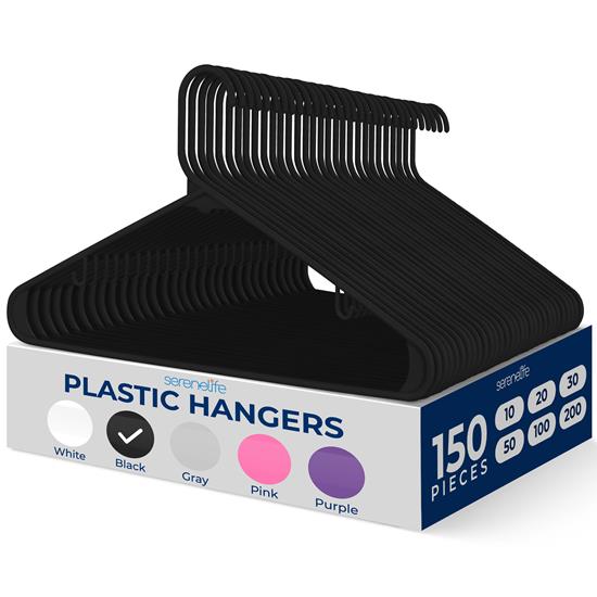 Pyle - SLHPLBLK150 , Home and Office , Storage - Organization , 150 Pieces Plastic Hangers - Non-Slip, Sturdy, and Heavy Duty Coat Set with 360° Swivel Hook for Clothes (Black)