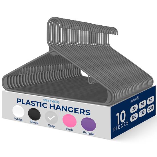 Pyle - SLHPLGRA10 , Home and Office , Storage - Organization , 10 Pcs. Plastic Hangers - Non-Slip, Sturdy, and Heavy Duty Coat Set with 360° Swivel Hook for Clothes (Grey)