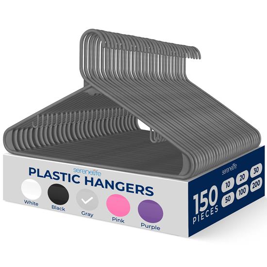 Pyle - SLHPLGRA150 , Home and Office , Storage - Organization , 150 Pieces Plastic Hangers - Non-Slip, Sturdy, and Heavy Duty Coat Set with 360° Swivel Hook for Clothes (Gray)