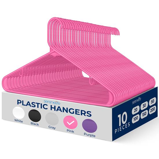 Pyle - SLHPLPINK10 , Home and Office , Storage - Organization , 10 Pcs. Plastic Hangers - Non-Slip, Sturdy, and Heavy Duty Coat Set with 360° Swivel Hook for Clothes (Pink)