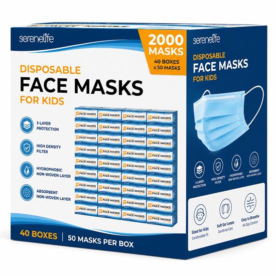 Pyle - SLKDPLY50X40 , Misc , 50 Pcs X 40 INNER  = 2,000 Disposable Face Masks - 3 Layer Protection Breathable Face Masks, For Dust Covering (For Kids)