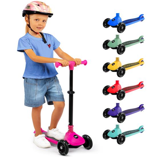 Pyle - SLKSC11PN , Sports and Outdoors , Kids Toy Scooters , 3-Wheel Foldable Kids Scooter - Child Toy Scooter with Built-in LED Wheel Lights, and Easy Maneuvering Lean-to-Steer Technology (Pink)