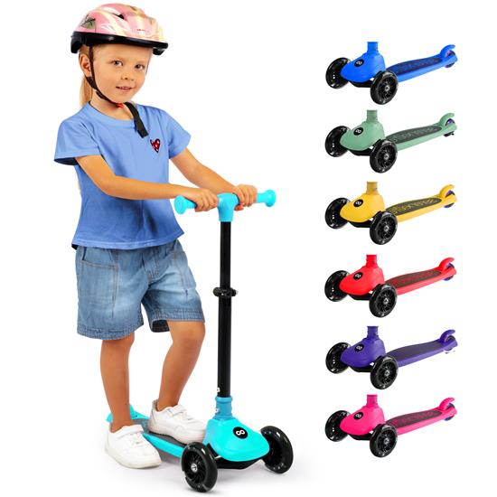 Pyle - SLKSC14AQ , Sports and Outdoors , Kids Toy Scooters , 3-Wheel Foldable Kids Scooter - Child Toy Scooter with Built-in LED Wheel Lights, and Easy Maneuvering Lean-to-Steer Technology (Turquoise Blue)