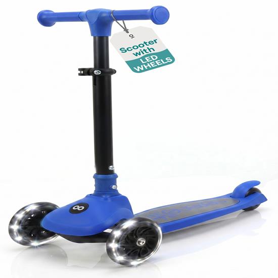 Pyle - SLKSC15BL , Sports and Outdoors , Kids Toy Scooters , 3-Wheel Foldable Kids Scooter - Child Toy Scooter with Built-in LED Wheel Lights, and Easy Maneuvering Lean-to-Steer Technology (Blue)