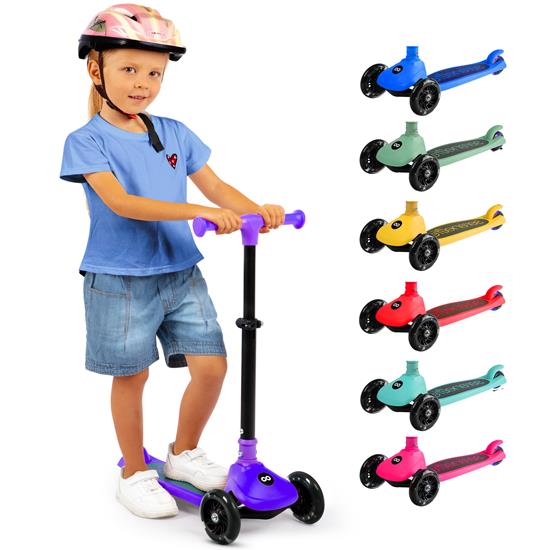 Pyle - SLKSC16PR , Sports and Outdoors , Kids Toy Scooters , 3-Wheel Foldable Kids Scooter - Child Toy Scooter with Built-in LED Wheel Lights, and Easy Maneuvering Lean-to-Steer Technology (Purple)