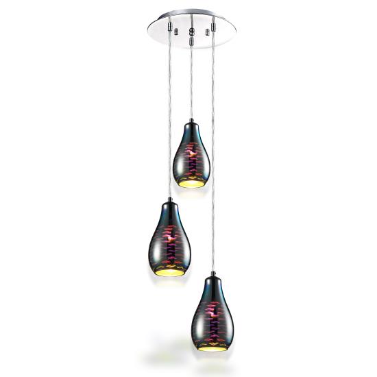 Pyle - SLLMP37.5 , Home and Office , Light Fixtures - Interior Lighting , Pendant Light / Triple Hanging Lamp Ceiling Light Fixture, Sculpted Glass Lighting Accents