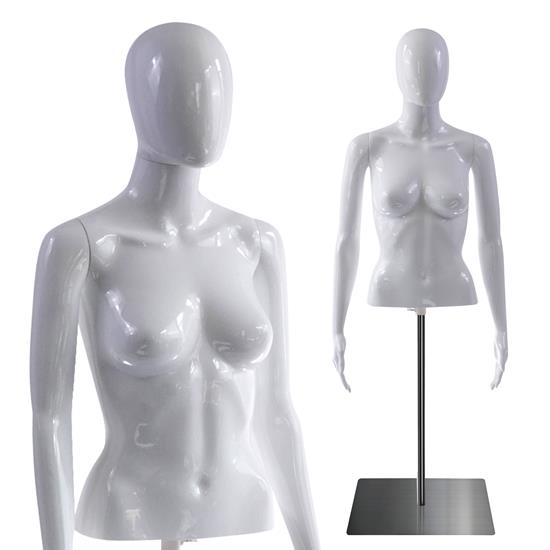 Pyle - SLMQTPFEWH85 , Home and Office , clothing & accessories , Female Mannequin Torso - Adjustable Height and Detachable Arms Dress Form Display w/ Metal Stand and Powder Coating (Glossy White)