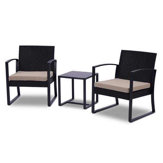 Pyle - SLOTFX88 , Sports and Outdoors , 3 Pcs. Patio Outdoor Rattan Furniture Set - Includes 2 Single Chairs with Soft Cushion and 1 Glass-top Coffee Table