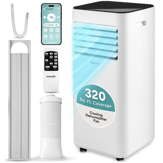 Pyle - SLPAC16W.6 , Home and Office , Cooling Fans , Portable Air Conditioner - 10000 BTU Cooling Capacity (ASHRAE) Compact Home A/C Cooling Unit with Built-in Dehumidifier & Fan Modes, Includes Window Mount Kit (White)