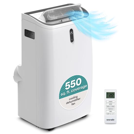 Pyle - SLPAC240W.5 , Home and Office , Cooling Fans , Portable Air Conditioner - 12000 BTU Cooling Capacity (ASHRAE) Compact Home A/C Cooling Unit with Built-in Dehumidifier & Fan Modes, Includes Window Mount Kit (White)
