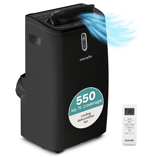Pyle - SLPAC242B.5 , Home and Office , Cooling Fans , Portable Air Conditioner - 12000 BTU Cooling Capacity (ASHRAE) Compact Home A/C Cooling Unit with Built-in Dehumidifier & Fan Modes, Includes Window Mount Kit (Black)