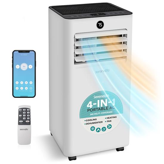Pyle - SLPACHT85W , Home and Office , Cooling Fans , Portable Air Conditioner & Heater - 8000 BTU (ASHRAE) Compact A/C Unit with Cooling, Heating, and Wi-Fi Function, Includes Window Mount Kit (White)