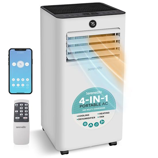 Pyle - SLPACHTW105W , Home and Office , Cooling Fans , Portable Air Conditioner & Heater - 10000 BTU (ASHRAE) Compact A/C Unit with Cooling, Heating, and Wi-Fi Function, Includes Window Mount Kit (Gray)