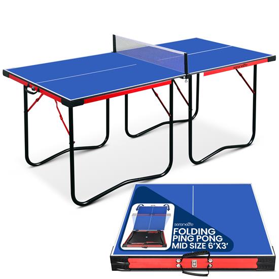 Pyle - SLPPNGPO11 , Sports and Outdoors , 2 pcs Foldable Table Tennis Table with Single Player Playback Mode For Game Play and Solo Play (Blue)