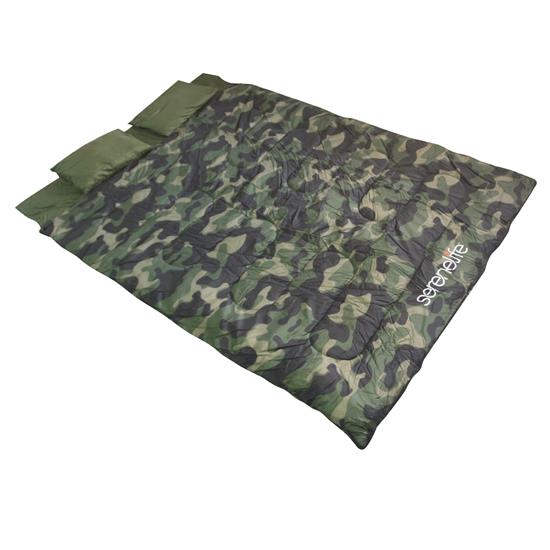 Pyle - SLSBCA.5 , Home and Office , Therapeutic , Double Sleeping Bag with Two Pillows- Lightweight & Waterproof Sleeping Bag for Adults or Teens, For Camping, Backpacking or Hiking, Includes Carrying Bag (Camouflage)