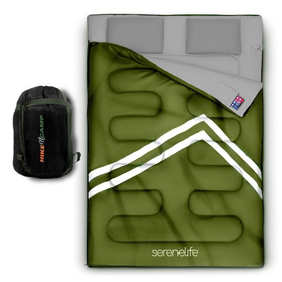 Pyle - SLSBX9 , Health and Fitness , Therapeutic , Double Sleeping Bag with Two Pillows- Lightweight & Waterproof Sleeping Bag for Adults or Teens, For Camping, Backpacking or Hiking, Includes Carrying Bag