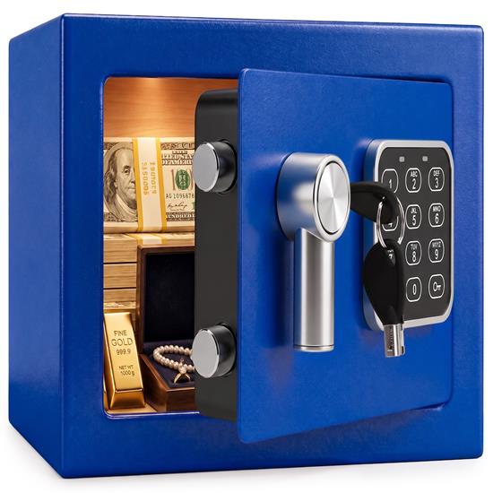 Pyle - SLSFE12BL , Home and Office , Safe Boxes - Mailboxes , Compact Electronic Safe Box with Digital Touch Pad, Mechanical Override, Includes Keys (Blue)
