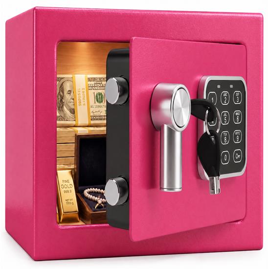 Pyle - IT-SLSFE12PI , Home and Office , Safe Boxes - Mailboxes , Compact Electronic Safe Box with Digital Touch Pad, Mechanical Override, Includes Keys (Pink)