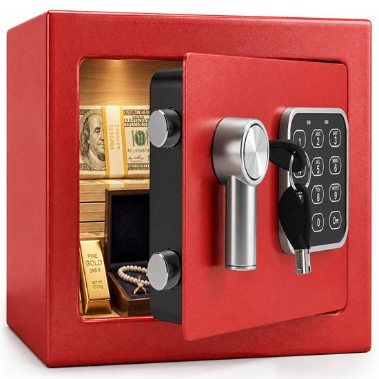 Pyle - SLSFE12RED , Home and Office , Safe Boxes - Mailboxes , Compact Electronic Safe Box with Digital Touch Pad, Mechanical Override, Includes Keys (Red)