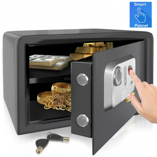 Pyle - SLSFE18FP.5 , Home and Office , Safe Boxes - Mailboxes , Electronic Fingerprint Safe Box with Mechanical Override, Includes Keys