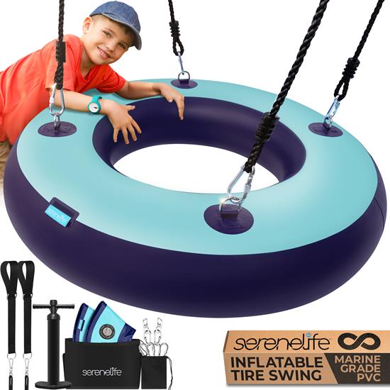 Pyle - SLSINFSWN99 , Sports and Outdoors , 36" Inflatable Tire Swing with Hang Kit - Indoor/Outdoor Hanging Rope Swinging Seat Spinner with Swivel, Hand Pump, Carry Bag